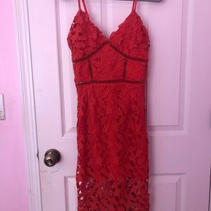 Design Lab: Orange-Red Leaf Designed Midi Dress